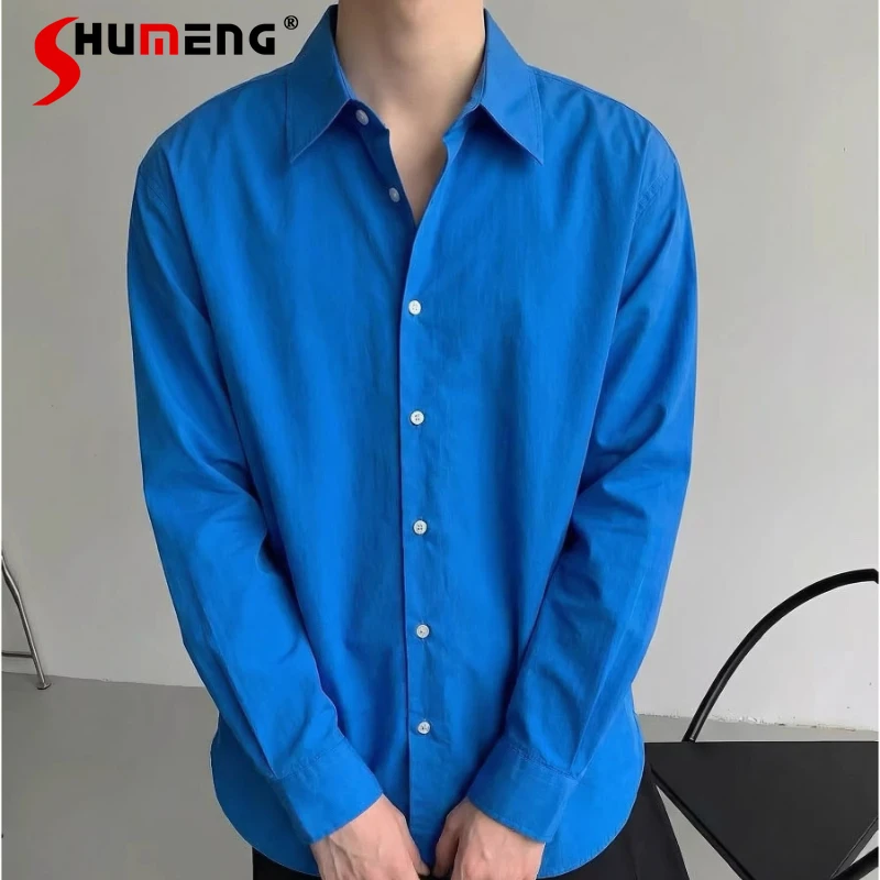 

Fashion Lapel Shirts Men's Women's 2026 Spring New Handsome Comfort Solid Color Bright Shirt Jackets Trendy Simple Chic Tops