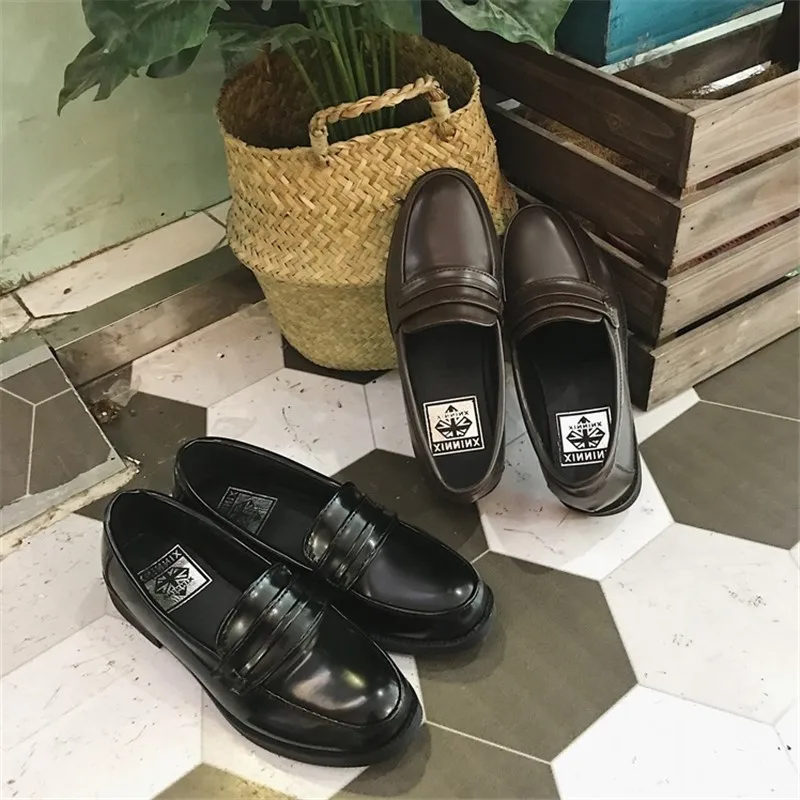 

Jk Uniform Dress Shoes Black Lolita Girl Pu Leather Shoe Female Japanese Flats Student College Mori Girls Cute Anime Cosplay