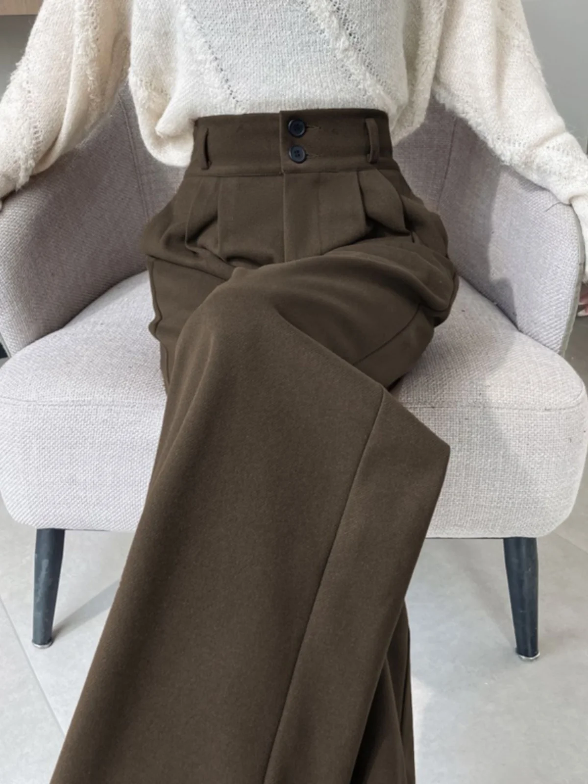 

Серые женские брюки с высокой талией, свободного прямого кроя, осенне-зимние, новая модная модель, повседневные брюки с широкими штанинами