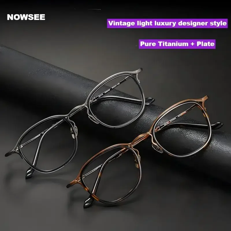 

Pure Titanium Ultra-light Retro Round-frame Glasses, Handmade Luxury Glasses, Prescription Glasses For Nearsightedness
