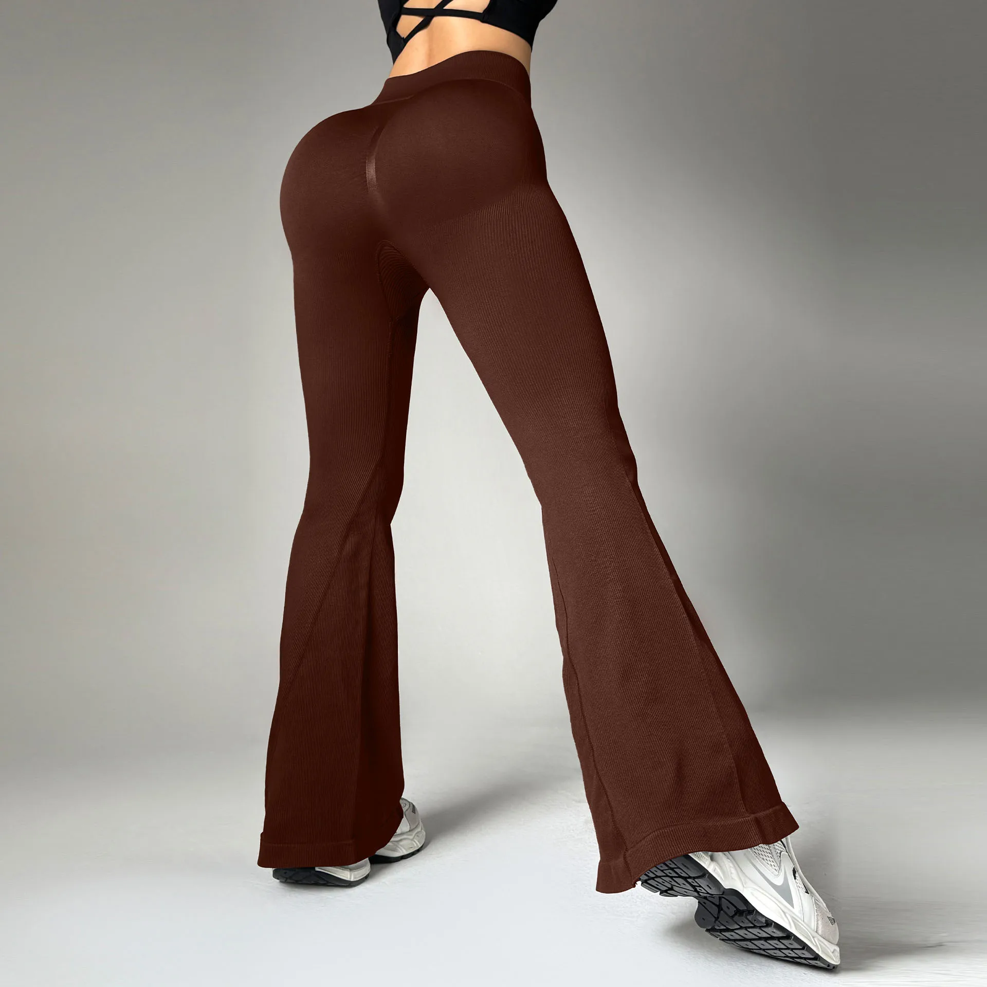 Mallas acampanadas a rayas para mujer, pantalones de entrenamiento para gimnasio y Fitness con cintura cruzada, pantalones de Yoga, mallas de entrenamiento deportivo de punto, ropa deportiva