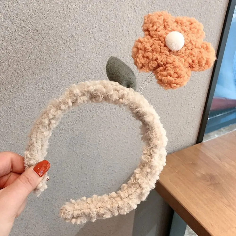 New Adjustable Cute Plush Flower Headband Autumn Winter Cartoon Head Hoop Non-slip Hairband