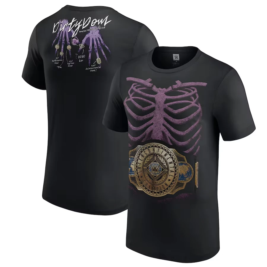 تي شيرت رجالي أسود Dominik Mysterio Rib Cage Champion تي شيرت كلاسيكي بسيط على الموضة فضفاض للتعرق مناسب للرياضات الخارجية