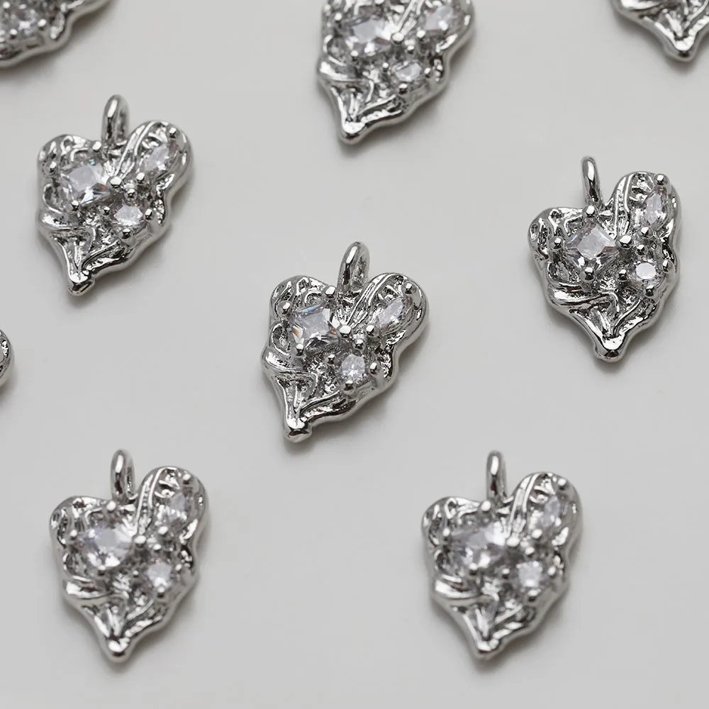 4PCS 14K Gold Plated Small Love Heart Pendant Inlaid Zircon Necklace DIY Making Supplies Jewelry Accessories