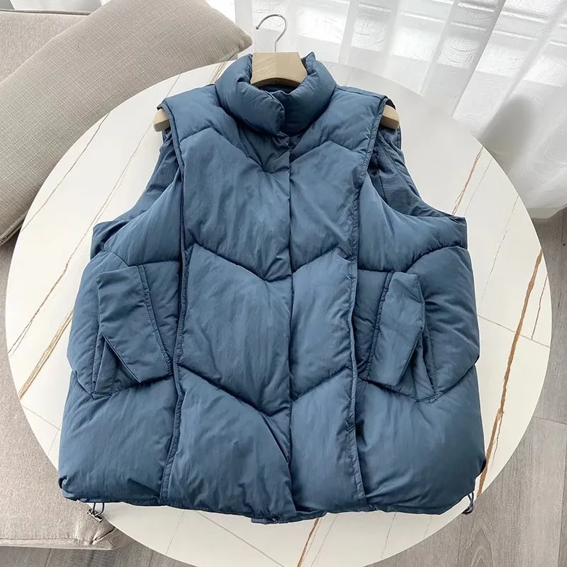 เสื้อกั๊กคอตั้งทรงหลวมสไตล์ลำลอง รุ่น ALPH736 ไซส์ใหญ่ แฟชั่นผู้หญิง สำหรับฤดูใบไม้ร่วงและฤดูหนาว ปิดด้วยซิป สีพื้น