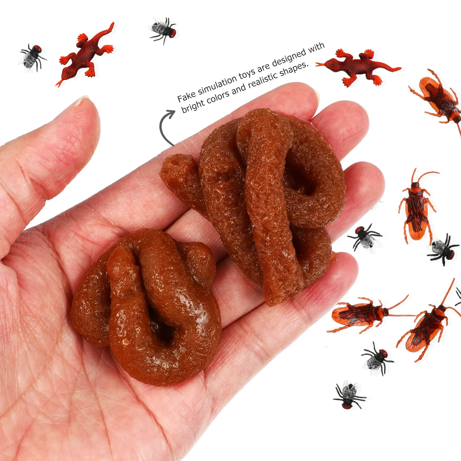 

1Set Halloween Prank Props Kit Realistic Imitation Poops Fake Lizard Flies Cockroaches for Table Floor Bathroom Decor Fun Gift