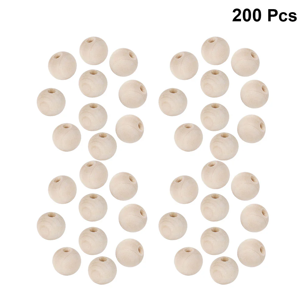 

200 Pcs Simple Wooden Beads for Jewelry Making Crafts Round Accessories Bulk Smooth Mini Hole Natural Wood Beading