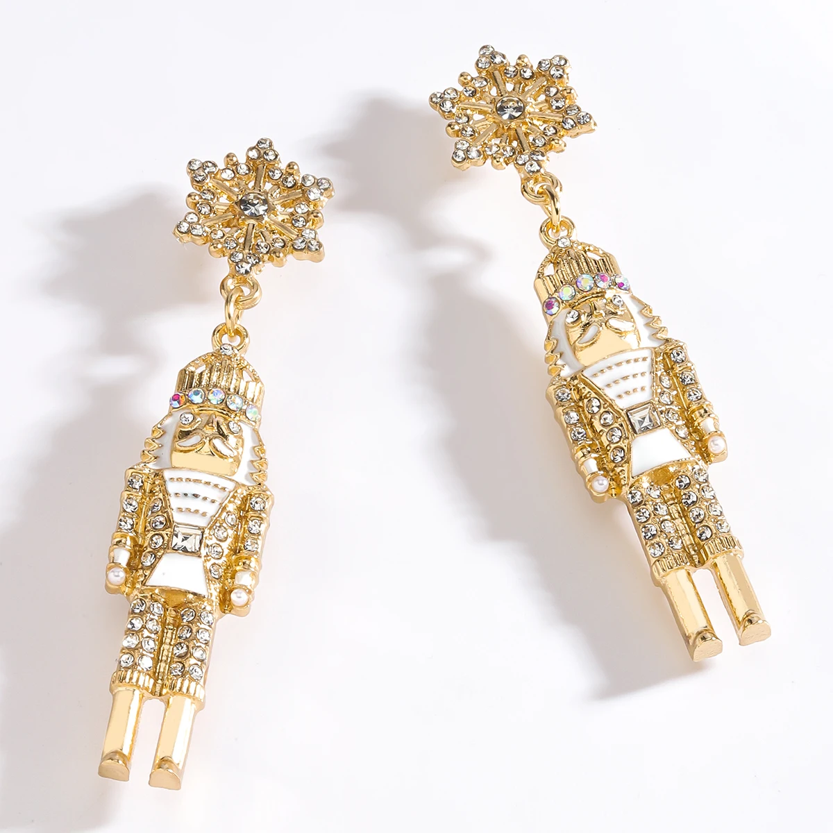 Dvacaman Cute Cartoon Christmas Nutcracker Earrings,Shiny Rhinestone Nutcracker Soldier Earrings,Perfect Festival Party Gifts