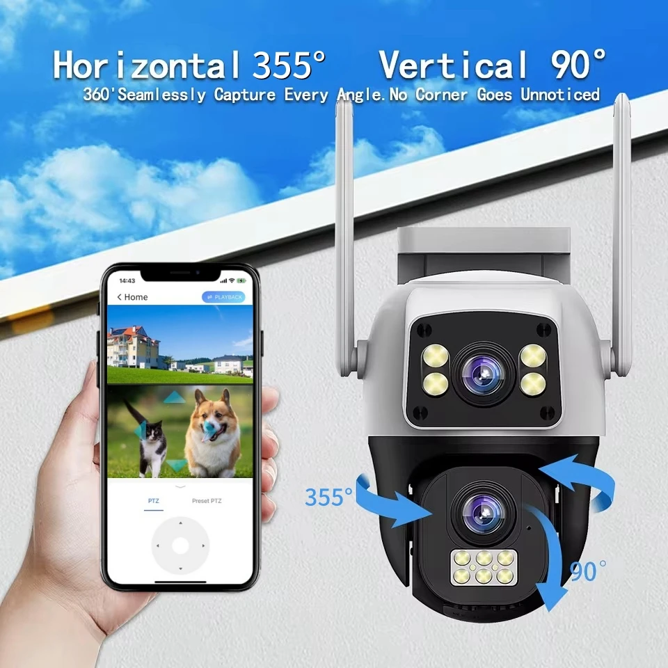 4G كاميرا بطاقة Sim 4K 8MP عدسة مزدوجة في الهواء الطلق PTZ كاميرات IP للرؤية الليلية حماية الأمن اللاسلكية CCTV صافي مراقبة الفيديو