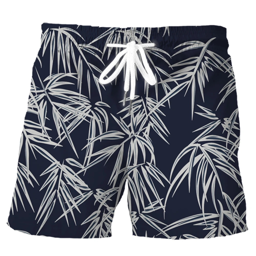 HX-Short de plage hawaïen pour homme, short de planche imprimé feuilles 191, noir et blanc, vêtements de mode