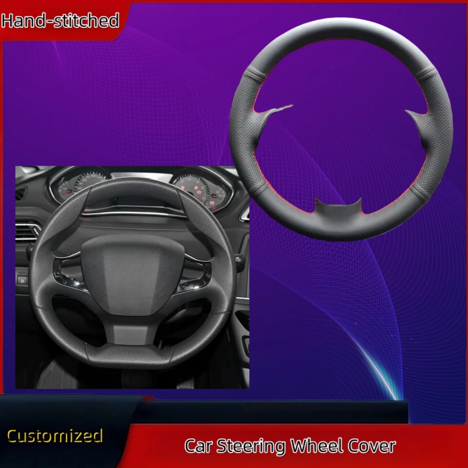 

Car Steering Wheel Microfiber Leather Steering Wheel Cover For Peugeot 308 2014-2017 Hand Stitched Non-slip Car Accessorie