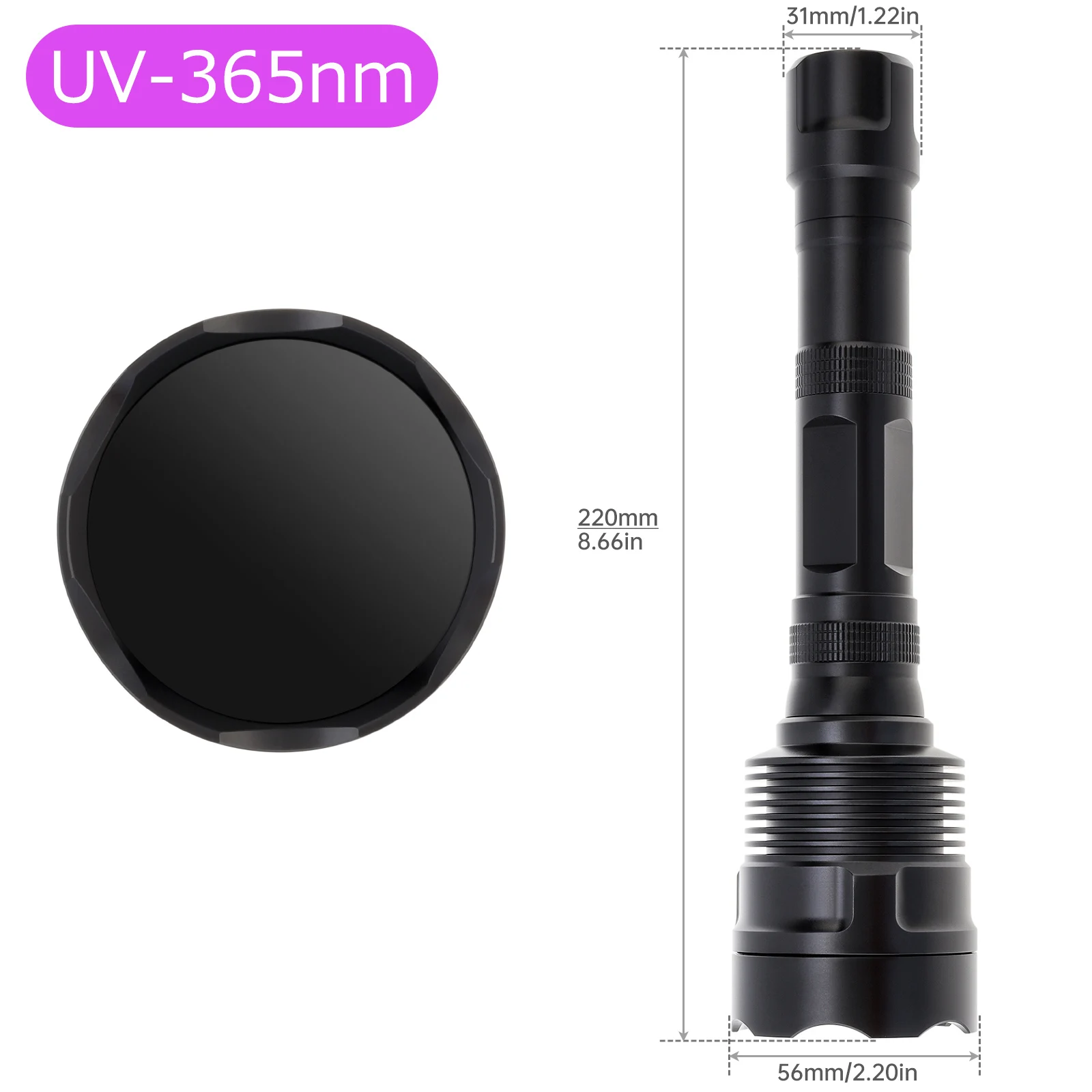 6 LED 365nm UV Black Light Flashlight for Pet Urine / Uranium Glass /Leak Detection / Resin Curing, Aluminum 40W Blacklight