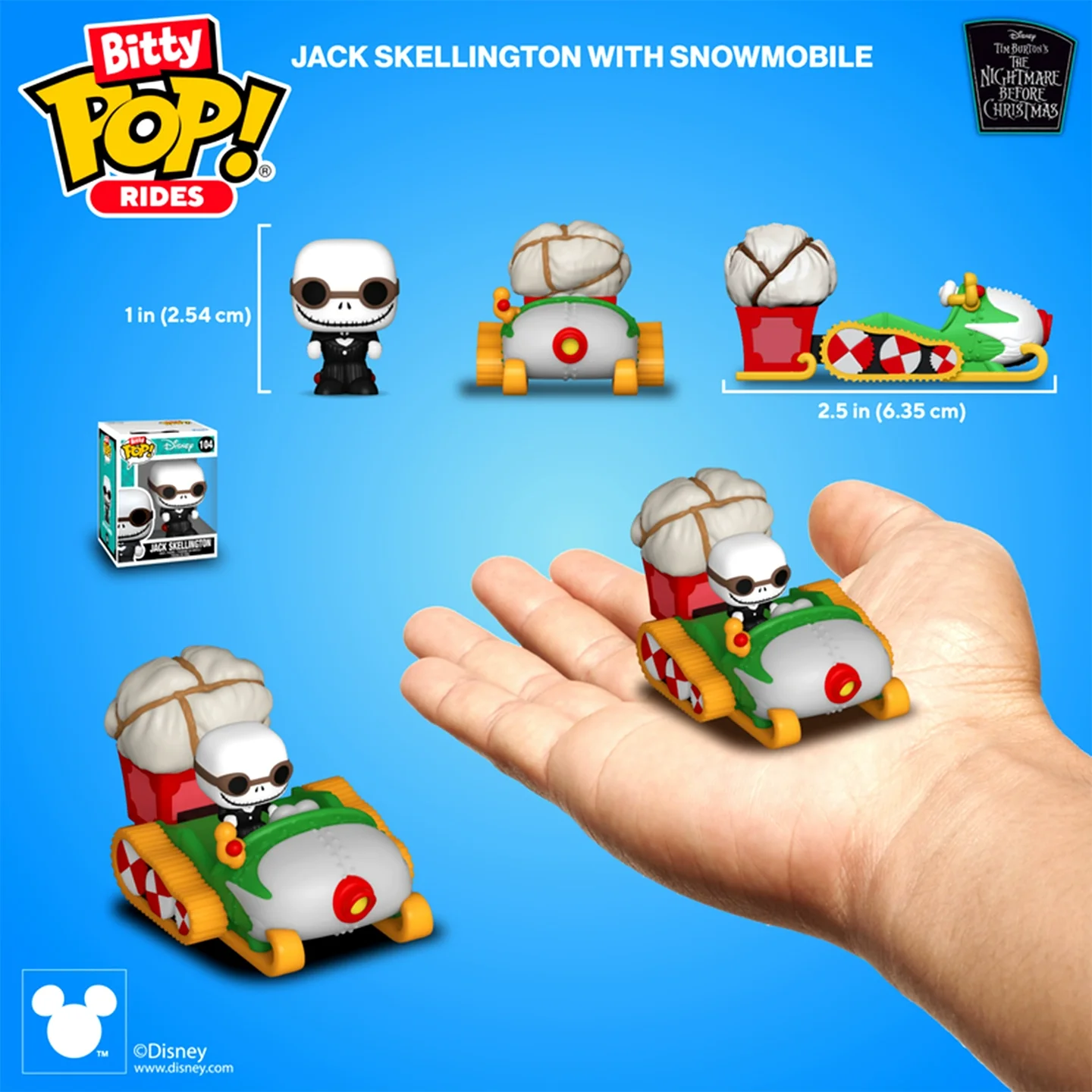 Funko Pop ¡Animación y dibujos animados Bitty Pop! JACK SKELLINGTON CON SNOWMOBILE Figuras periféricas Juguetes para niños Regalo coleccionable