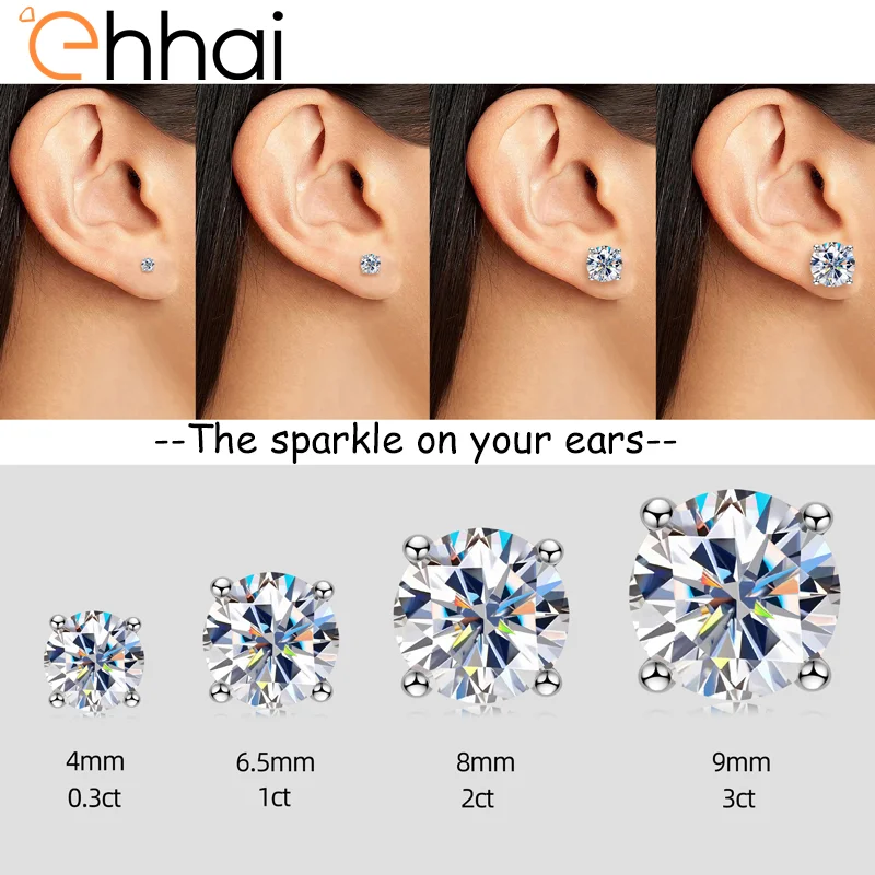 

Ehhai Multi-size Round Moissanite Classic Stud Earrings for Women Real 925 Sterling Silver Piercing Fine Jewelry Gift Pendientes