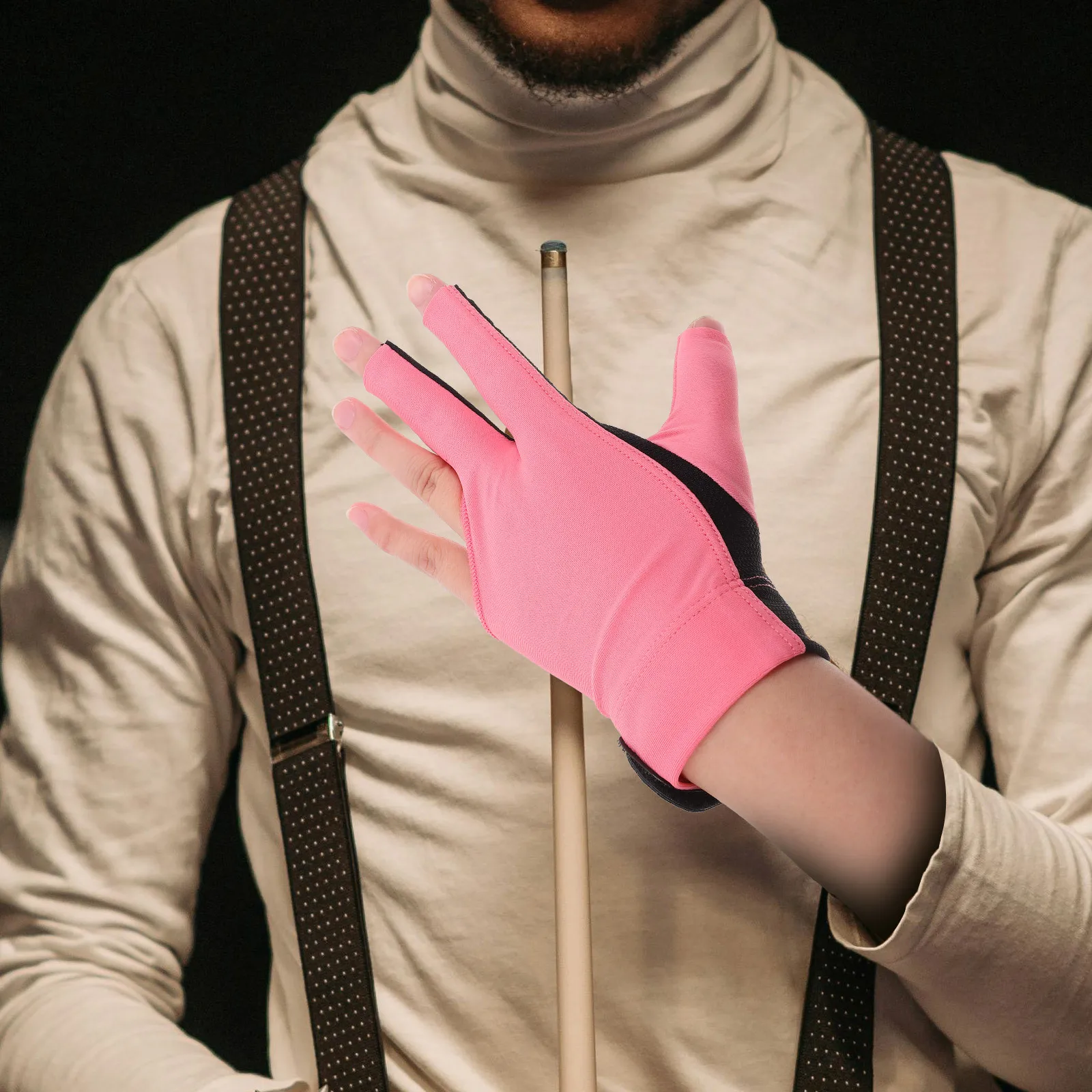 

Anti-Slip 3 Finger Billiards Glove Breathable Elastic Wrist Size S Peach Blossom Snooker Glove Wear-Resistant Smooth Stroke
