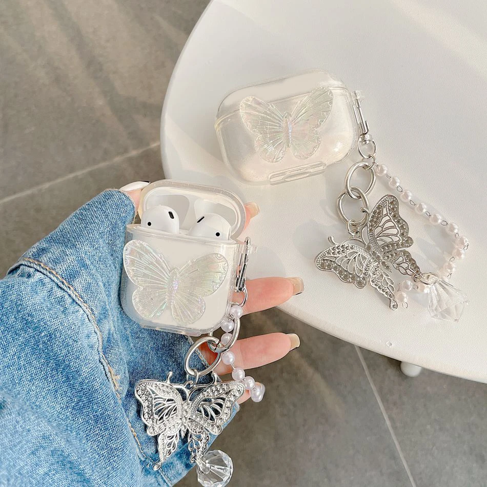 For OnePlus Nord Buds CE cover fashion Butterfly Pendant bag Soft silicone Clear Earphone Cover with keychain hearphone bag