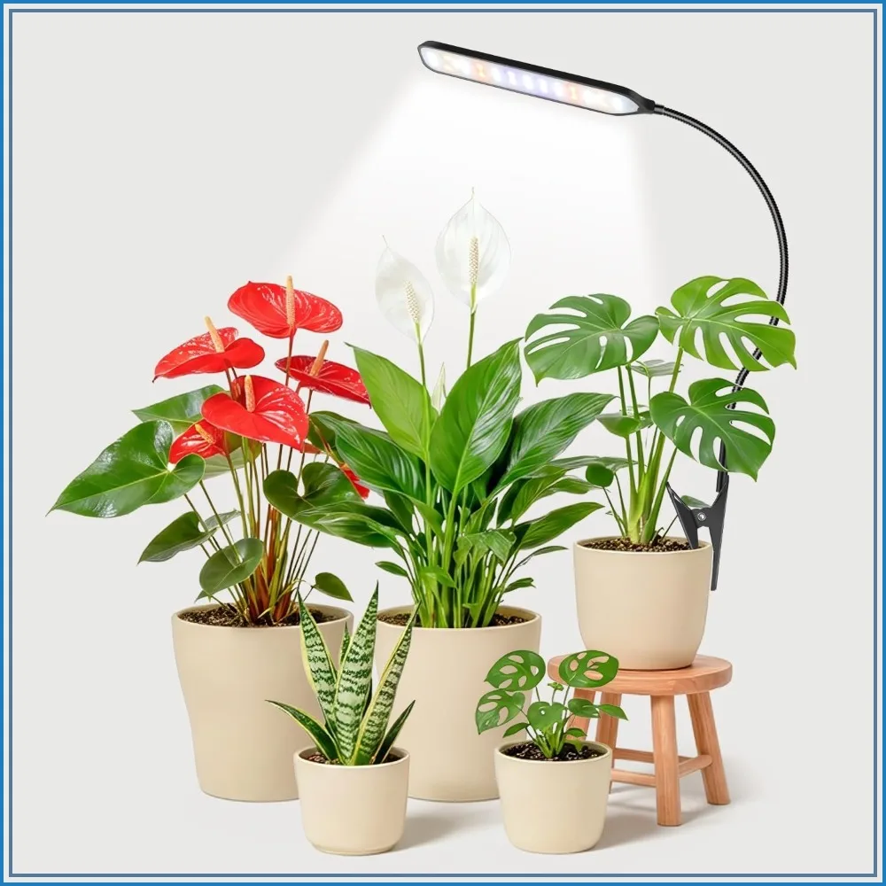 52 LED Full Spectrum Grow Light with Clip & Gooseneck, Dimmable Timer 6/12/16Hrs, 3 Modes for Indoor Plants
