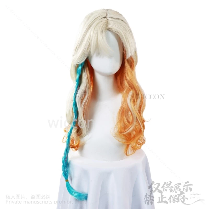 코스프레 게임 Genshin Impact 코스프레 Xilonen 의상 가발 황금 섹시한 노란색 긴 머리 핑크 블루 브레이드 파티 여성용 Cos