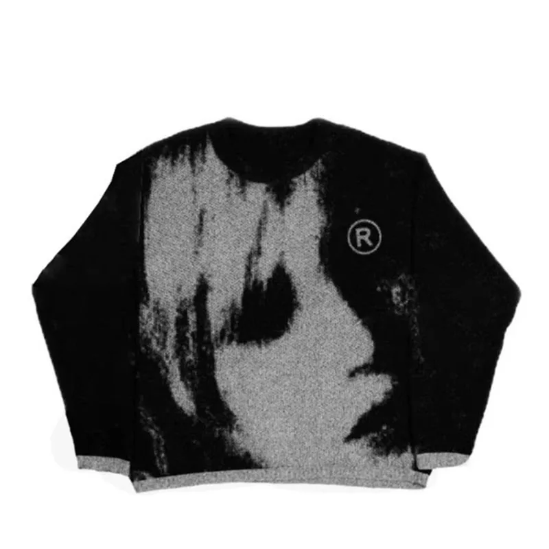 Jesienno-zimowy luźny sweter unisex z okrągłym dekoltem i długim rękawem