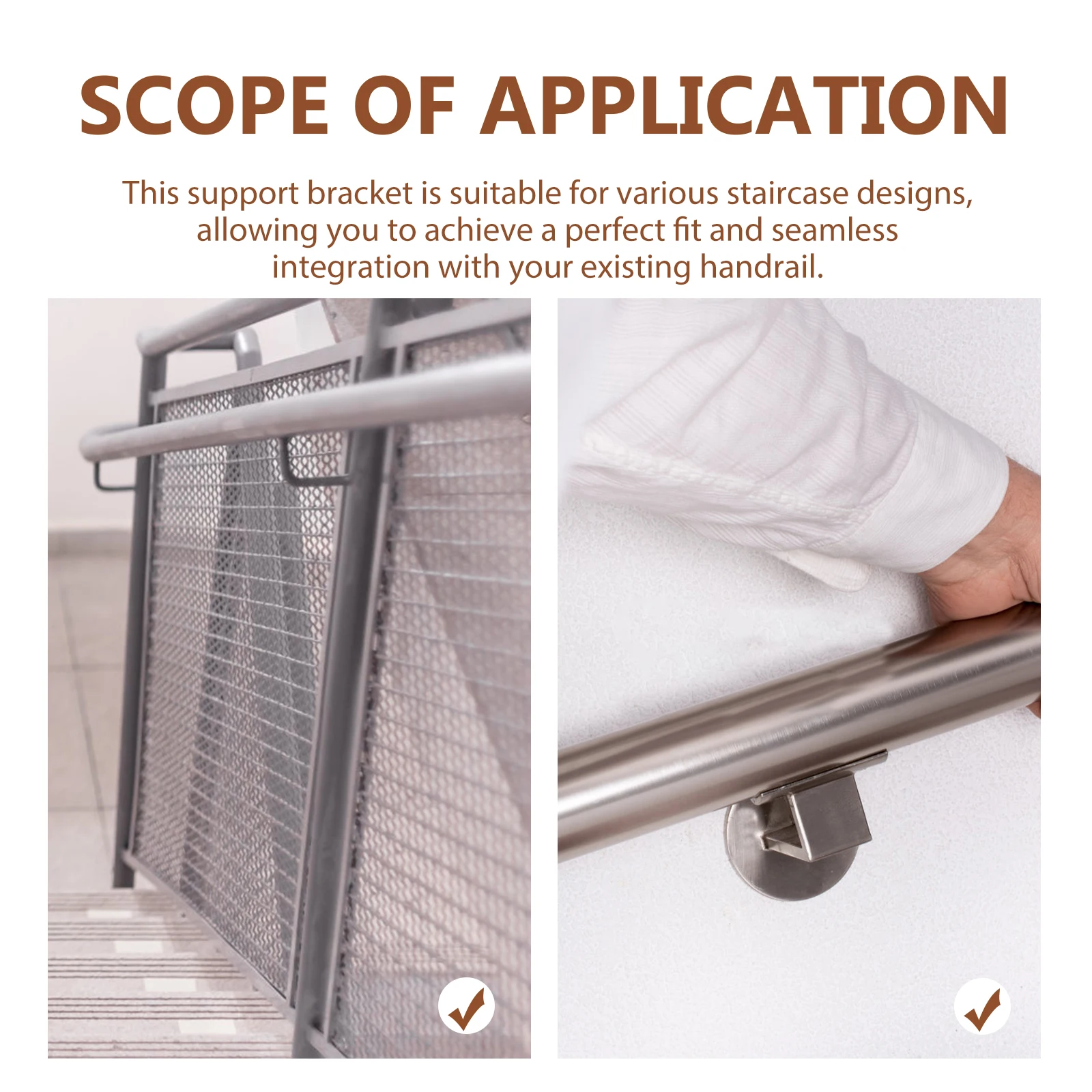

2pcs Stainless Steel Handrail Support Brackets Adjustable Wall Mount Fixing Accessories for Stairs Banister