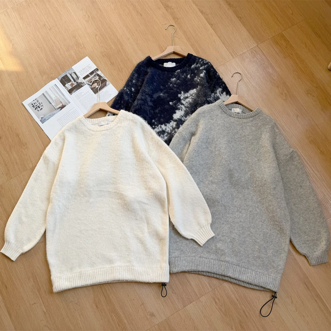 

Japanese Sle Soft Knitted Oversized Hoodie Mid-Length Sweater ex Long Sve Comfortable Breathable Faionable Knitwear
