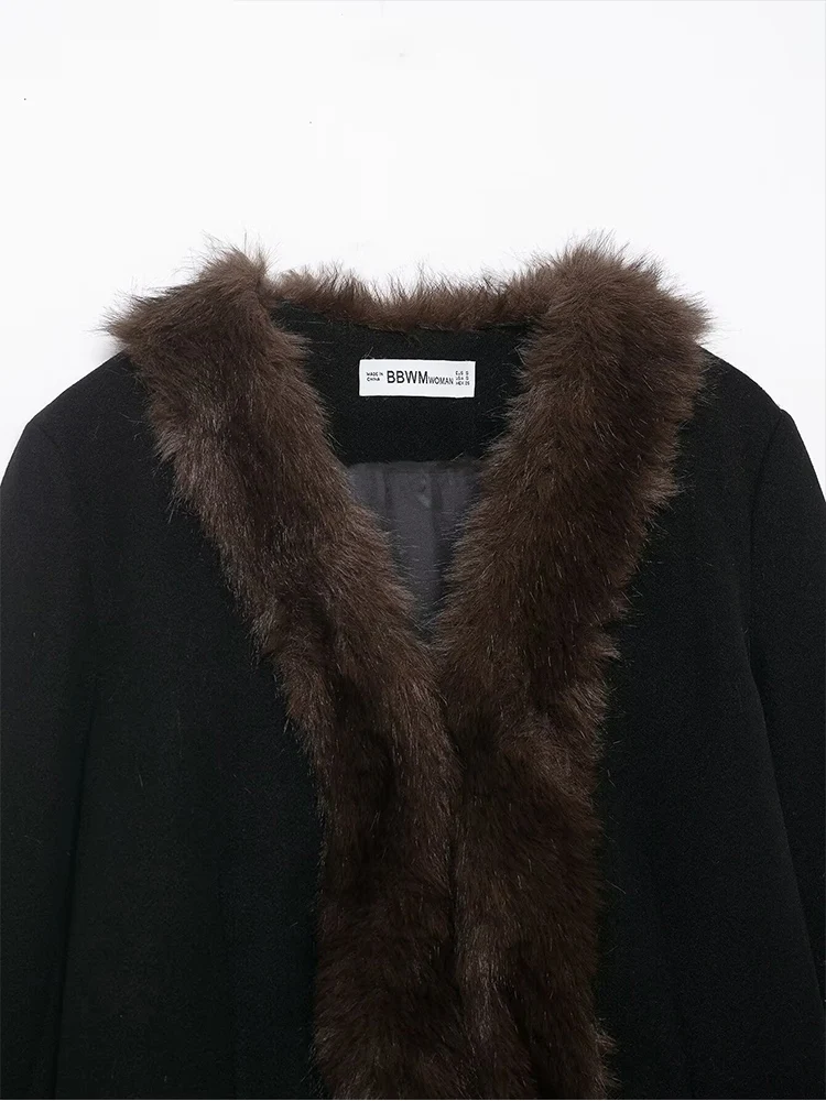 European-style new women's fashionable and versatile elegant fur-trimmed coat with a fitted waist and fur collar.