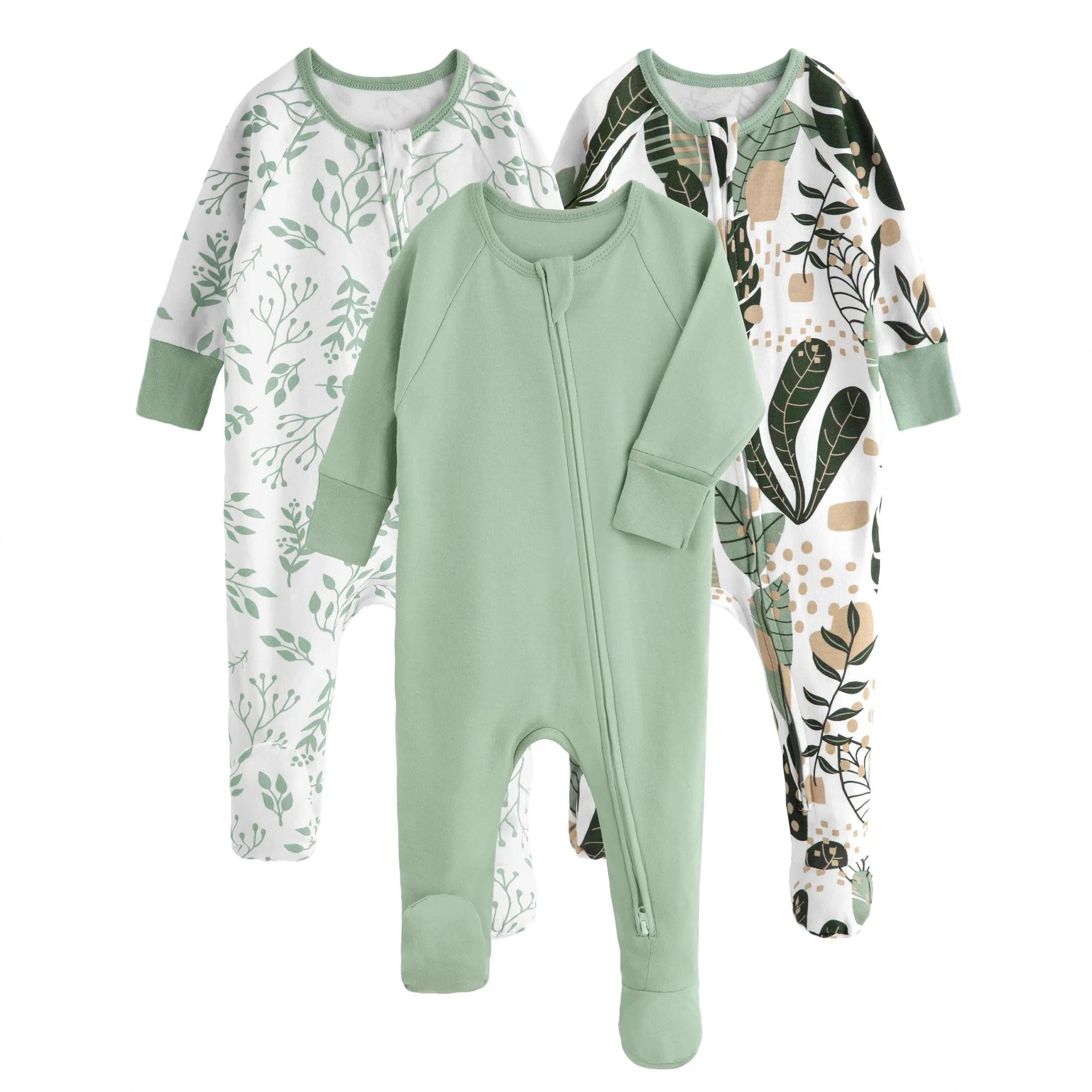 

Organic Cotton Baby One-Piece Bodysuits Newborn Footed Pajamas Sleepers with Zipper Infants Boys Girls Unisex Sleepwear Outfit