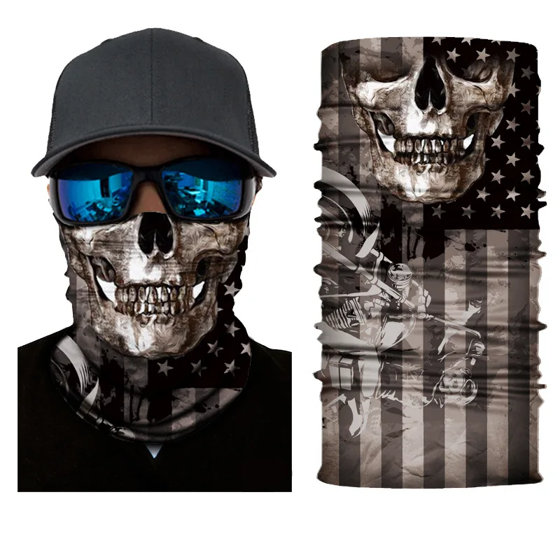 3D Ghost Skull Bandana Neck Gaiter Head Shield Summer Hiking Scarves Tube Balaclava Scarves Breathable Sun Guard Headband Scarf