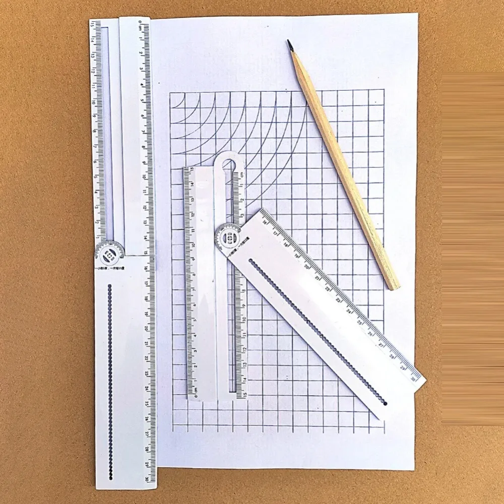 ABS Multifunctional Ruler Folding Math Line Geometric Drawing Ruler Geometry Template Circular Drawing Drafting Ruler