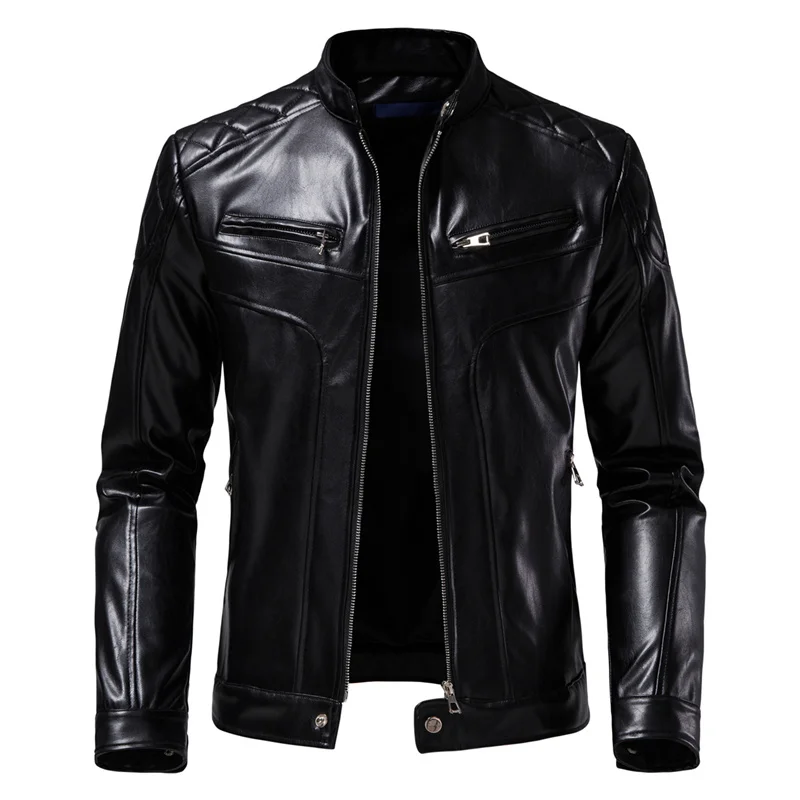 Fashion New men\'s skull print leather jacket casual motorcycle PU leather windproof jacket punk style leather jacket