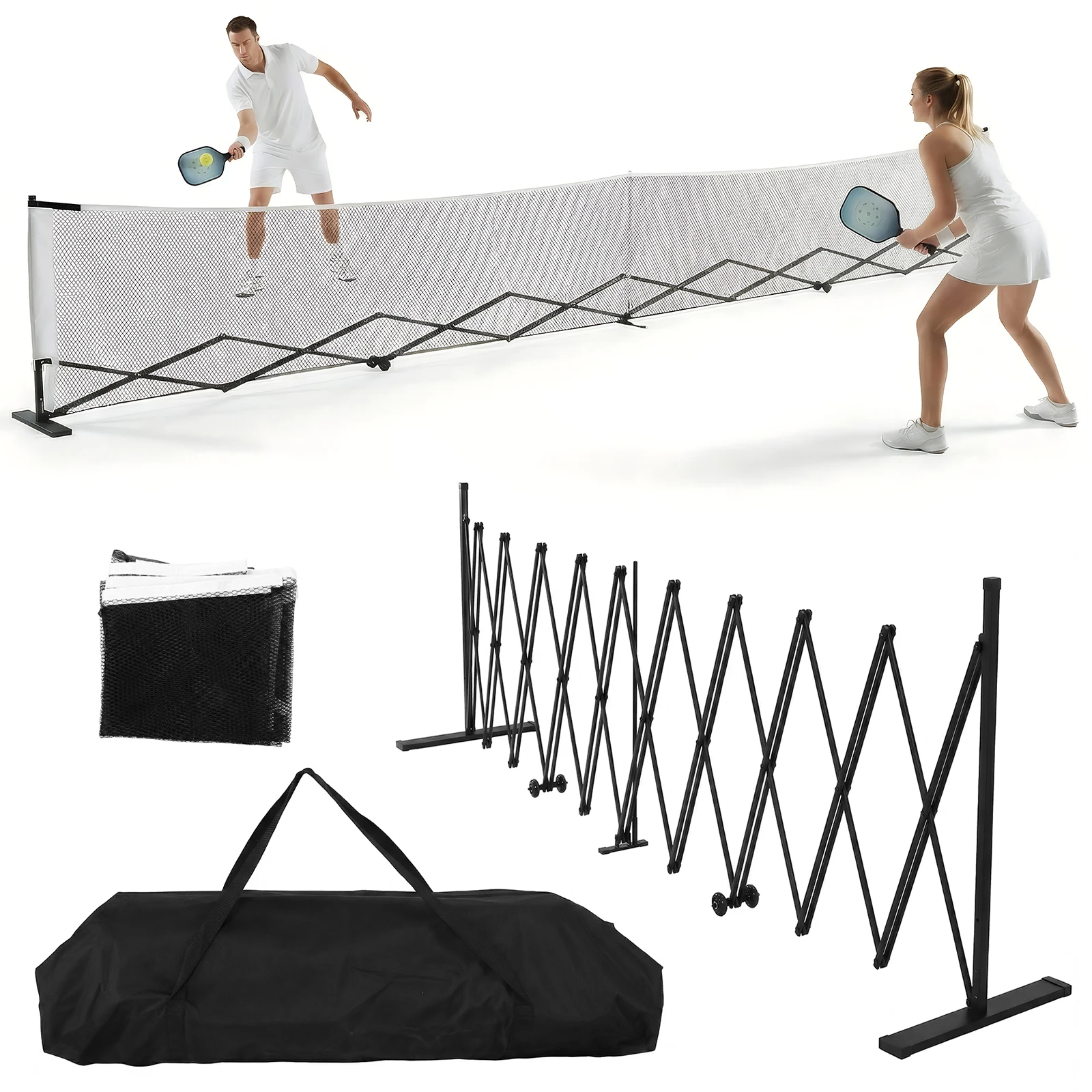 

Stable Pickleball Metal Frame with Wheels Pickleball Training Netting Aluminum Alloy 22ft for Backyards Driveways & Garages