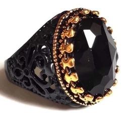 Copper Material Open Adjustable Ring Men's Black Oval Crystal Zircon High-end Finger Ring Party Wedding High-end Carved Jewelry
