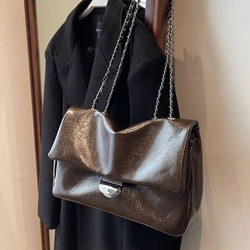 JIAERDI Retro Keten Zilveren Gesp Draagtas Vrouwen Gewaxt Leer Textuur Grote Capaciteit Schoudertas Dames 2023 Nieuwe Onderarmtassen