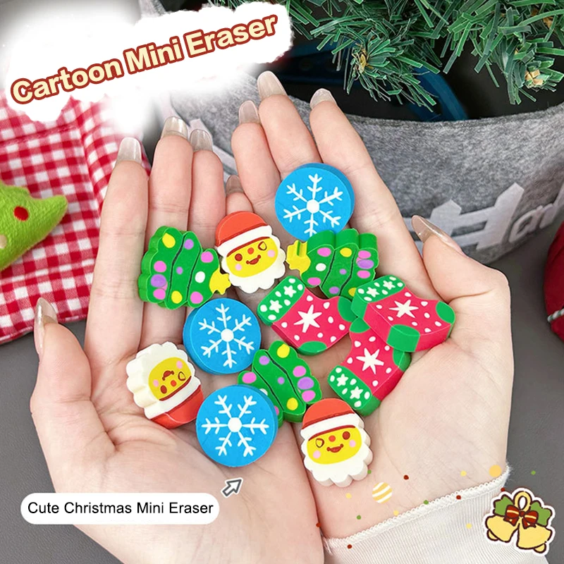 4 ชิ้น/เซ็ตการ์ตูน Kawaii Santa Claus Snowflake Christmas Tree ยางลบคริสต์มาสสร้างสรรค์ยางลบของขวัญเครื่องเขียนนักเรียน