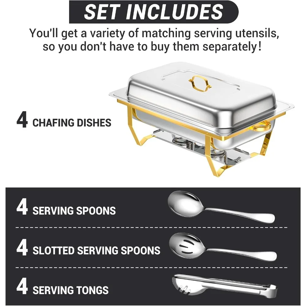 أطباق الغضب للبوفيه، مجموعة بوفيه أطباق الغضب عالية الجودة سعة 8 كيو تي، مقلاة كاملة الحجم، تصميم ملفوف لتدفئة الطعام للحفلات