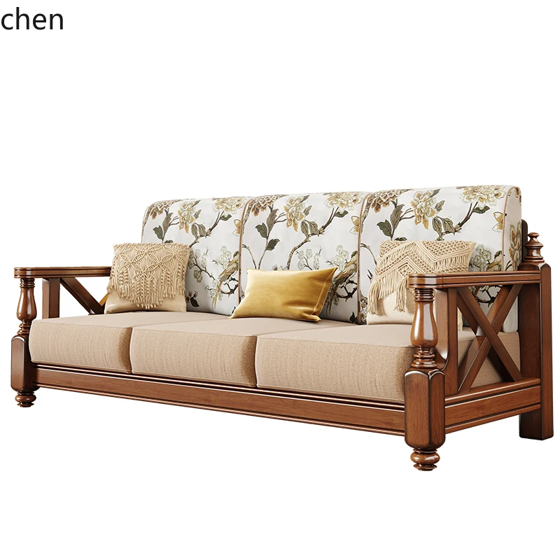 YFY  solid wood sofa fabric combination Xiaomei style living room retro rural pastoral log furniture