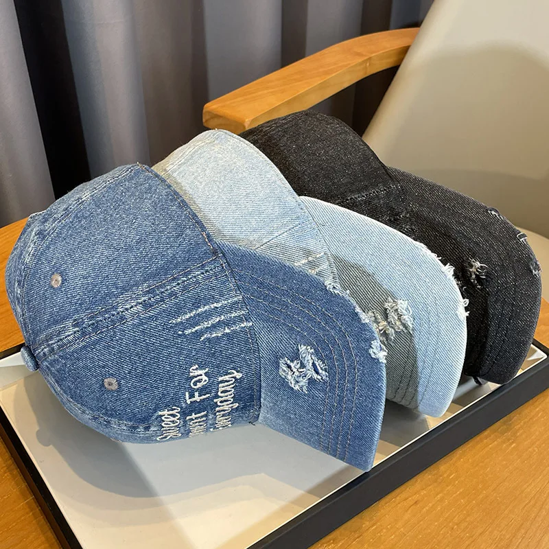 Gorra de béisbol de mezclilla Simple para hombres y mujeres, bordado de letras, Jeans, sombrero de cuatro estaciones, gorra deportiva de verano, Hip