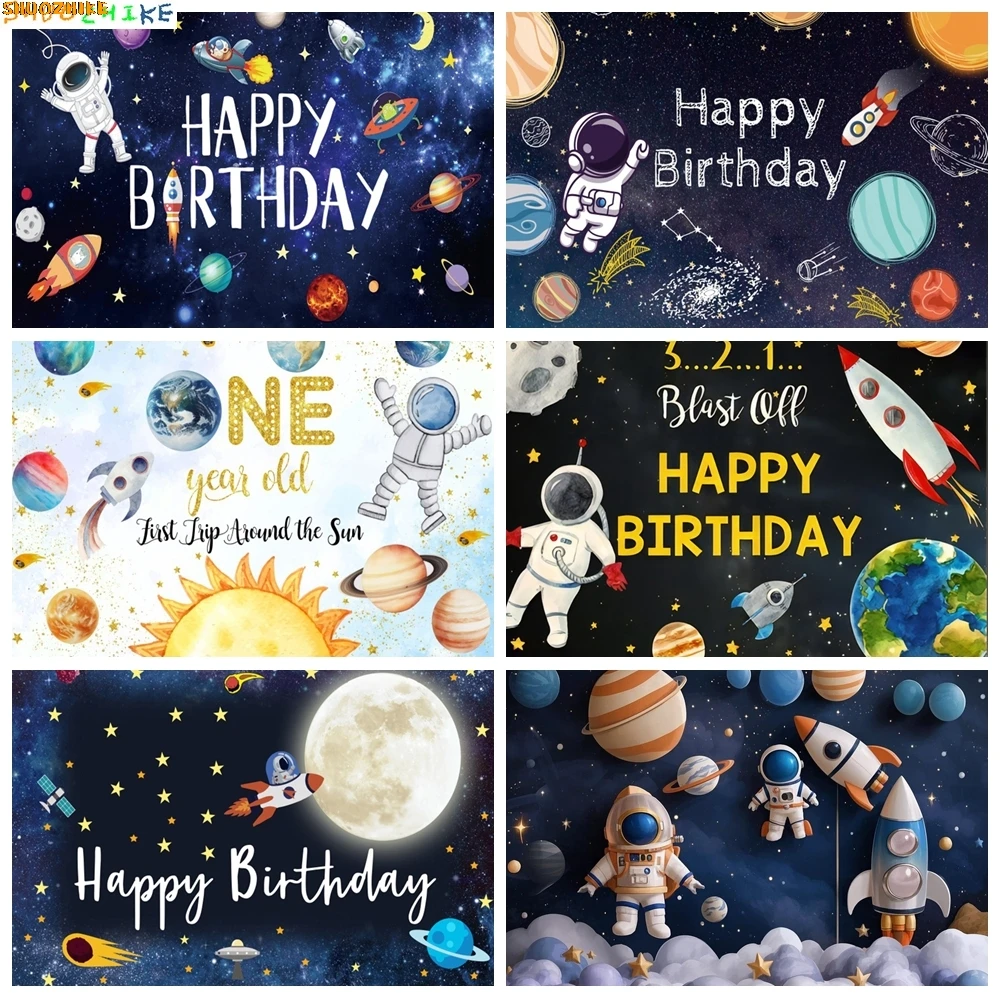 

Outer Space Universe Astronaut Photography Backdrops Kids Baby Birthday Party Earth Galaxy Planet Rocket Photo Background TK-01
