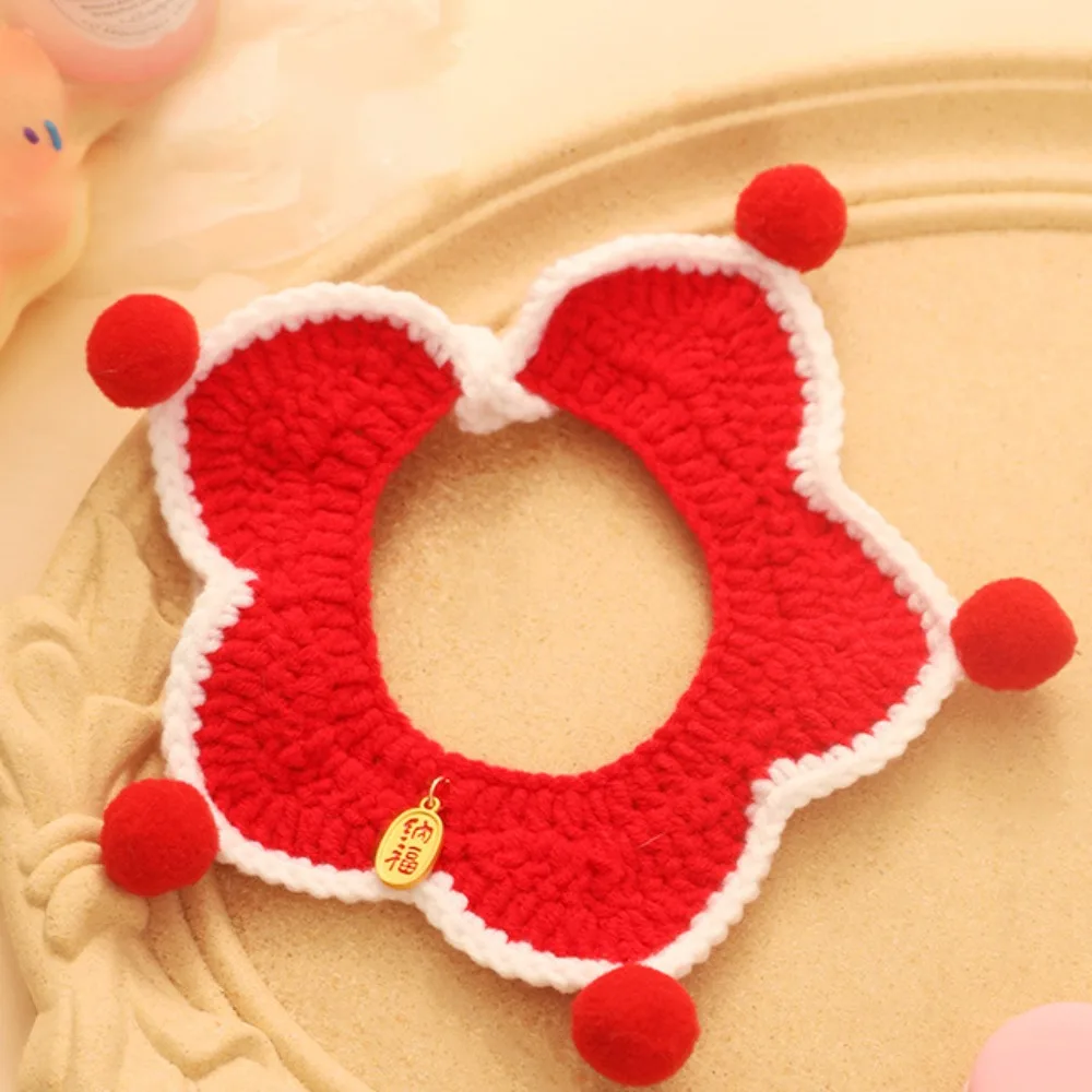 

Adorable Chinese-style New Year Knitted Pet Collar Red Adjustable Length Cat Scarf Warm Cat Tie Party