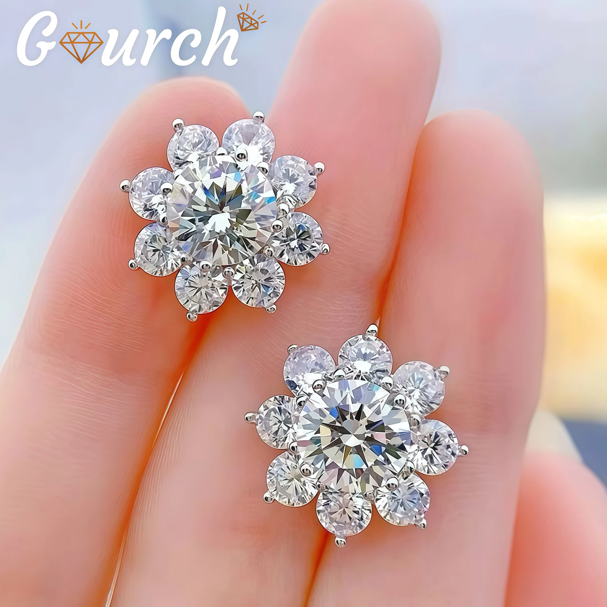 

Серьги Gourch из стерлингового серебра 925 пробы 2,8 карата D цвета с подсолнухом и муассанитом, 18-каратное позолоченное ювелирное изделие с цветочным бриллиантом, подарок для женщин