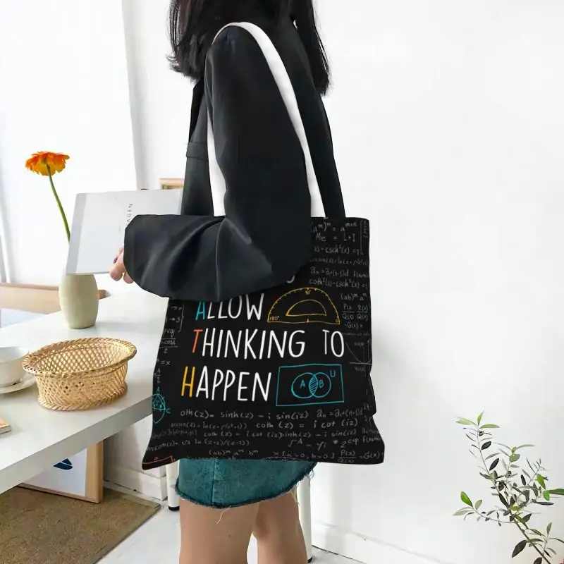 Fashion Printed Mistakes Allow Thinking To Happen Tote Shopping Bag Portable Canvas Shoulder Shopper Math Teacher Quotes Handbag