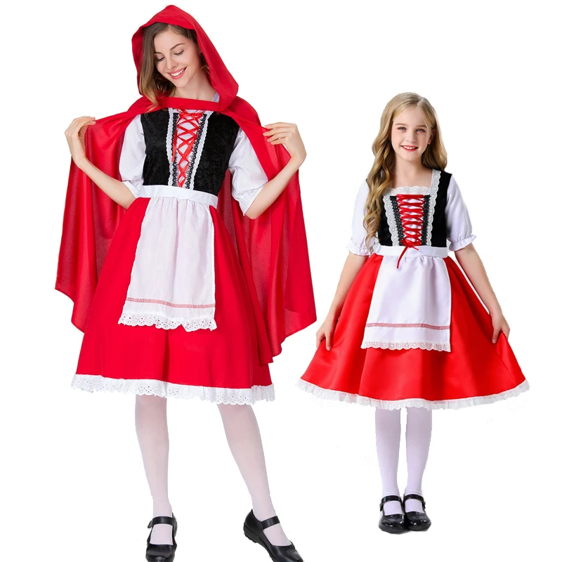 Parent-Child Little Red Riding Hood Costume Book Week Carnival Halloween Spooktacular Playsuit Cosplay Fancy Party Dress