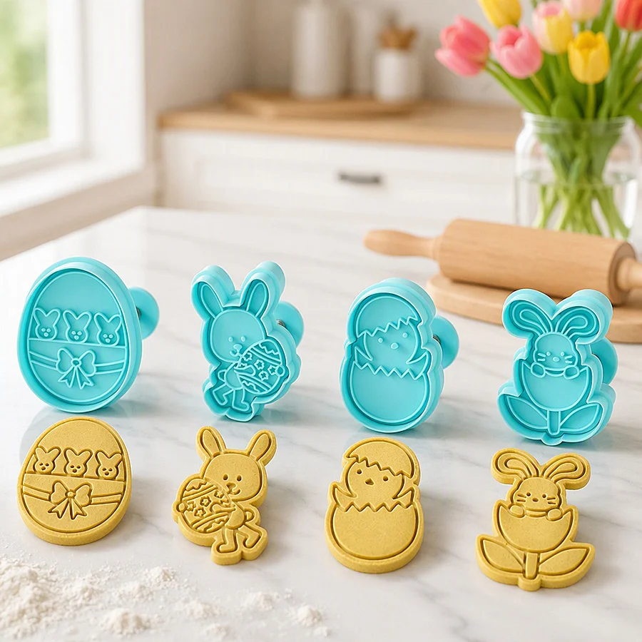 4Pcs Easter Cookie Cutter Mold Easter Eggs Rabbit Chick Biscuit Fondant Mould For Home Easter Party Cake Decor DIY Baking Tool