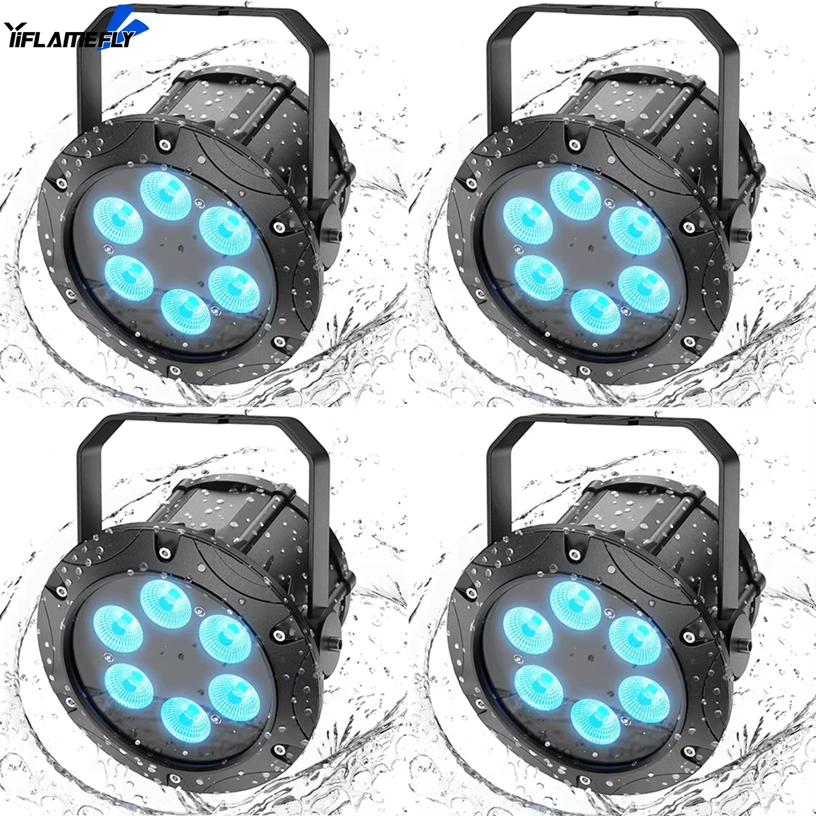 

Yiflamefly 4Pcs RGBW 6 LED Waterproof Par Light Stage Effect Lighting 120W DMX512 Sound Activated Control for Performance Party