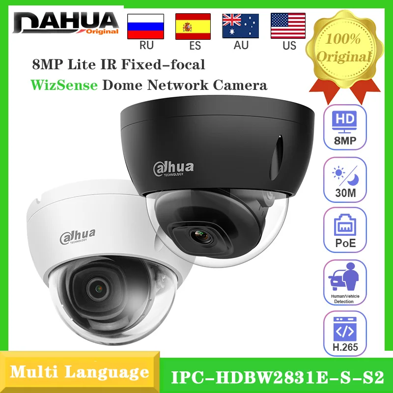 

Original Dahua IPC-HDBW2831E-S-S2 8MP PoE Power Supply IP67 IK10 IR 30M Lite IR Fixed-focal Dome Network Camera PoE Power Supply