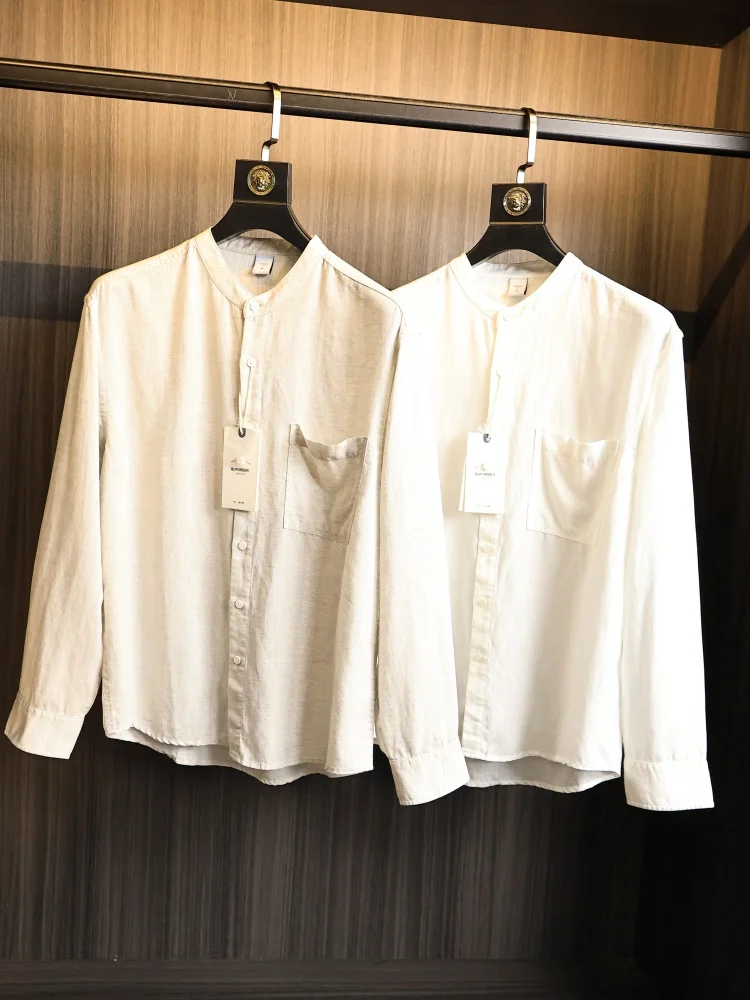 

High-End 70% Lyocell 30% Linen Men's Short Sleeve Shirt Cool Sensation Breathable Fashionable Summer Casual Style Pure Color