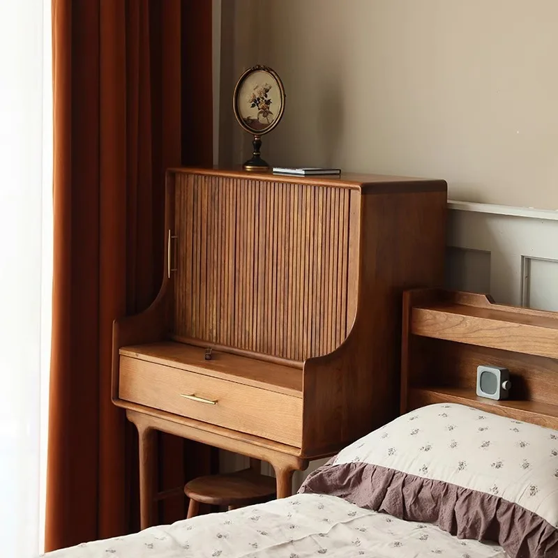 Full solid wood retro French makeup table bedroom home organ roller shutter dressing table walnut 3
