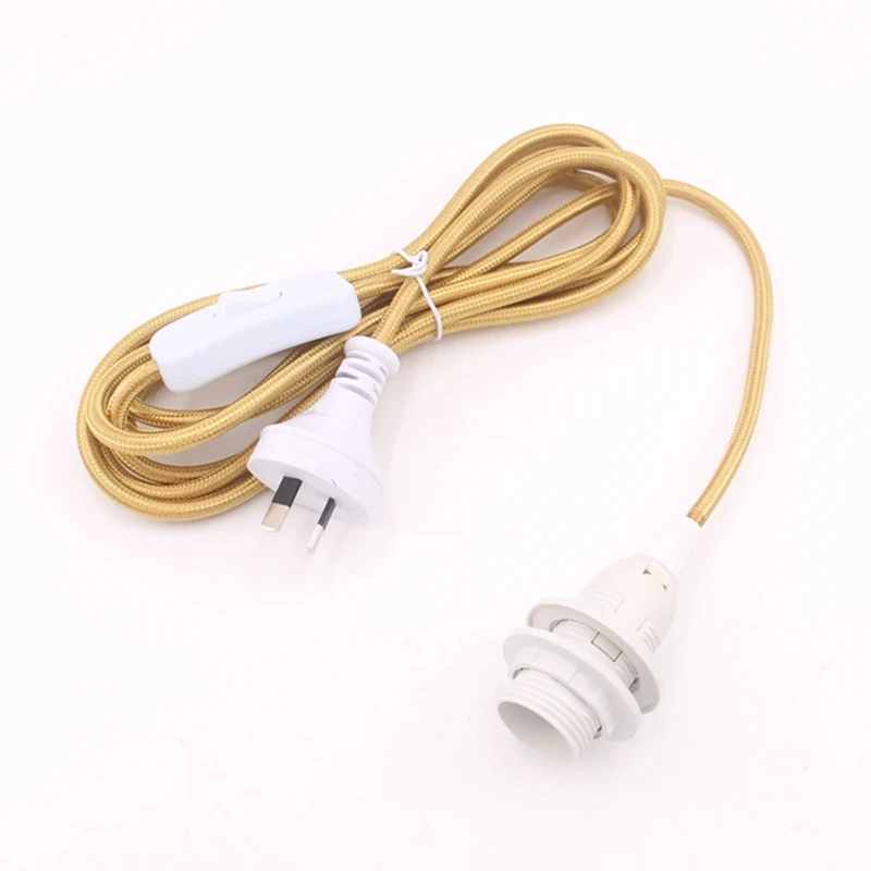التيار المتناوب 240 فولت الاتحاد الافريقي التوصيل سلك الطاقة القماش مضفر كابل مع مفتاح مضمنة E14 حامل المصباح تركيبات #5
