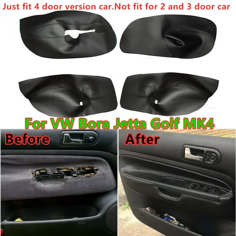 For VW Bora Jetta Golf MK4 4Pcs Black Interior Door Panels Armrest Leather Cover