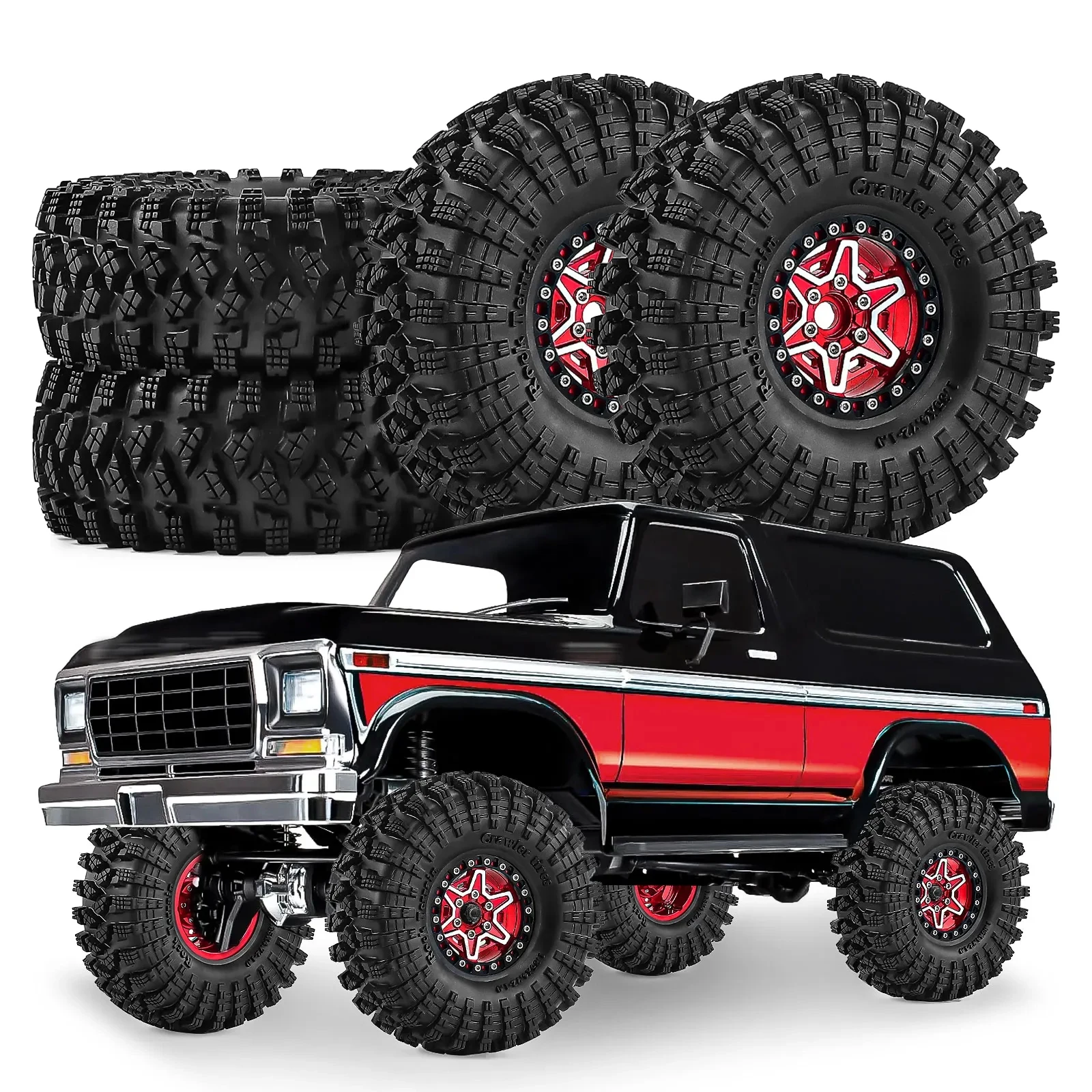 

Комплект из 4 шин с дисковыми колесами Beadlock 1.9 дюйма для радиоуправляемых краулеров 1/10 TRX4, TRX6, SCX10, Axial SCX10 II 90046, SCX10 III, AXI03007 Gen7/8, D90, VS4-10